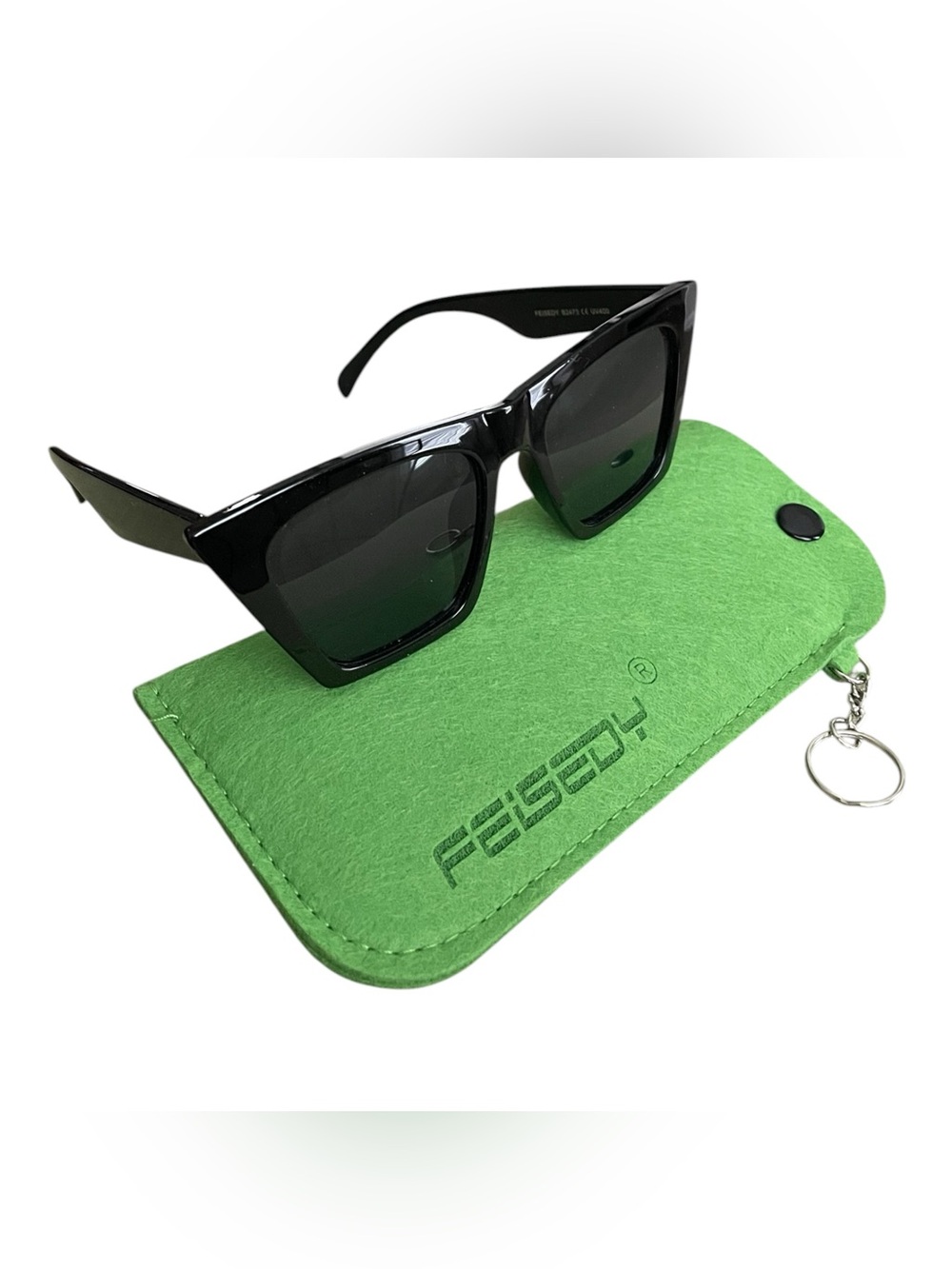 Feisedy B2473 Polarized Women's Trendy Black Cat Eye Sunglasses & Pouch